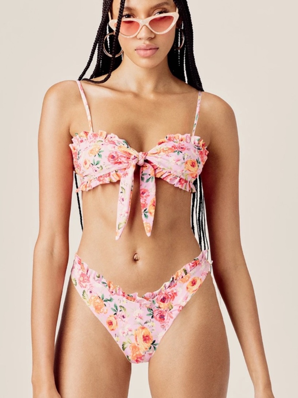 For Love And Lemons Pink Floral Tie-Front Bikini Set